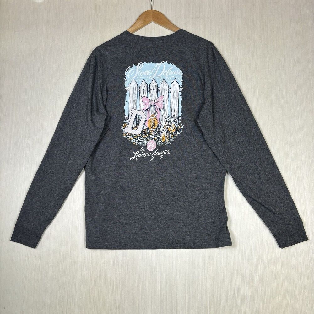 Lauren James Womens Long Sleeve T-Shirt Sz M Gray Sweet Defense Football Season - Picture 11 of 11